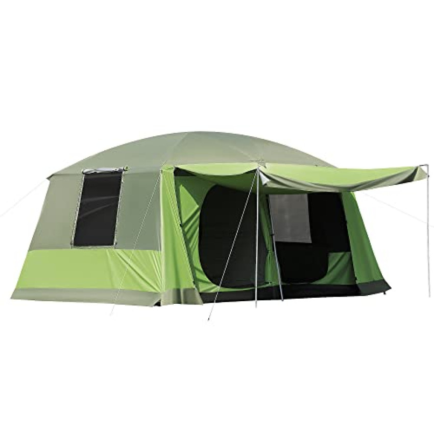 Outsunny Tenda da Campeggio con Veranda, Tenda Famigliare per 4-8 Persone, in Poliestere, 405x305x225cm