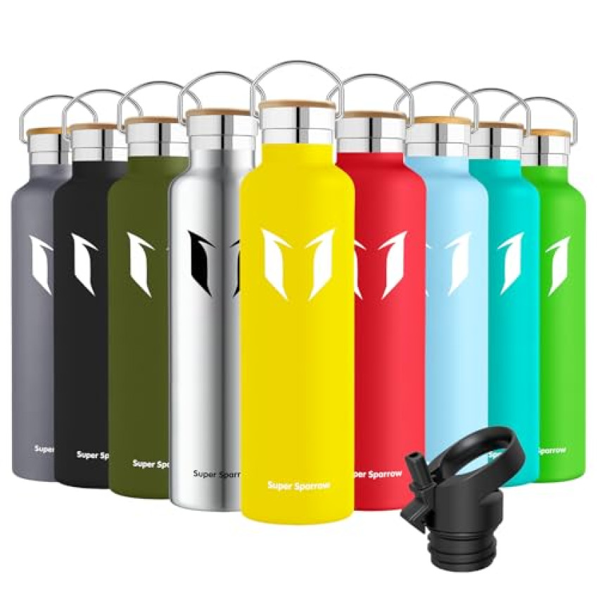Super Sparrow Borraccia Termica – Bottiglia Termica Senza Perdite – 350ml/500ml/620ml/750ml/1L – Senza BPA Borracce Bambini – Per Scuola, Sport, Campeggio, Palestra, Ciclismo – Con 2 Tappi