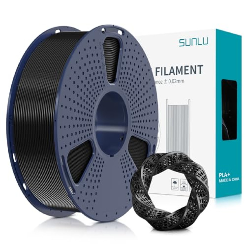SUNLU Filamento PLA+ 1.75 mm per Stampante 3D e Penne 3D, Filamento PLA Plus 1KG,Neatly Wound, Precisione di Tolleranza del Filamento +/- 0.02 mm (Nero)