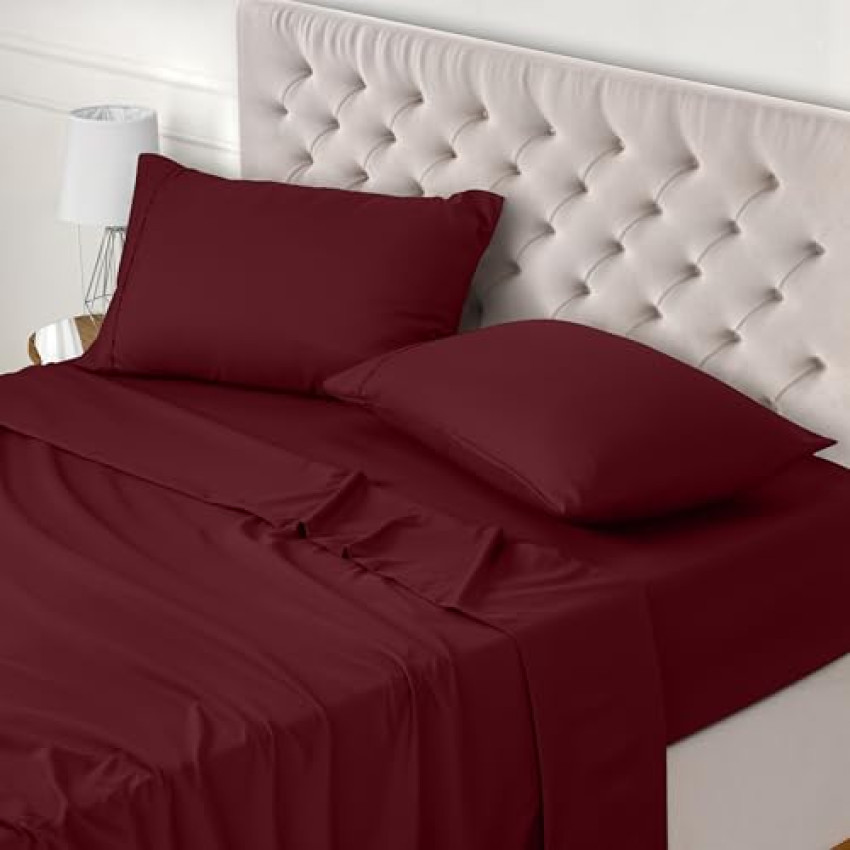 Utopia Bedding – Set Lenzuola Matrimoniali 4 Pezzi 180×200 cm – Set Lenzuola Letto, Spazzolata Poliestre di Microfibra – Lenzuolo con Angoli, Lenzuolo Piatto e 2 Federe 50×75, Bordeaux
