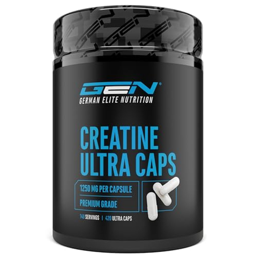 Creatina Ultra Caps – 420 capsule con 1250 mg ciascuna di creatina monoidrato pura – Premium: Ultrafine + Mesh Factor di 200 – Dosaggio elevato