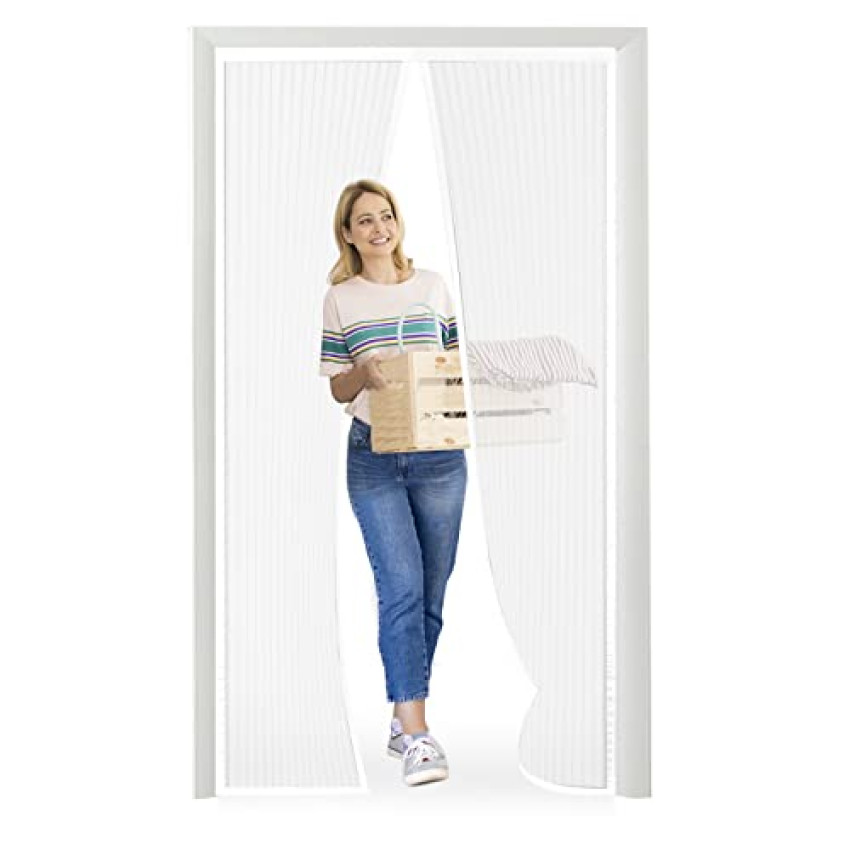 Meet Beauty Zanzariera Magnetica 90 x 225 cm per Porte, Upgrade Zanzariera Porta Finestra, Bianco