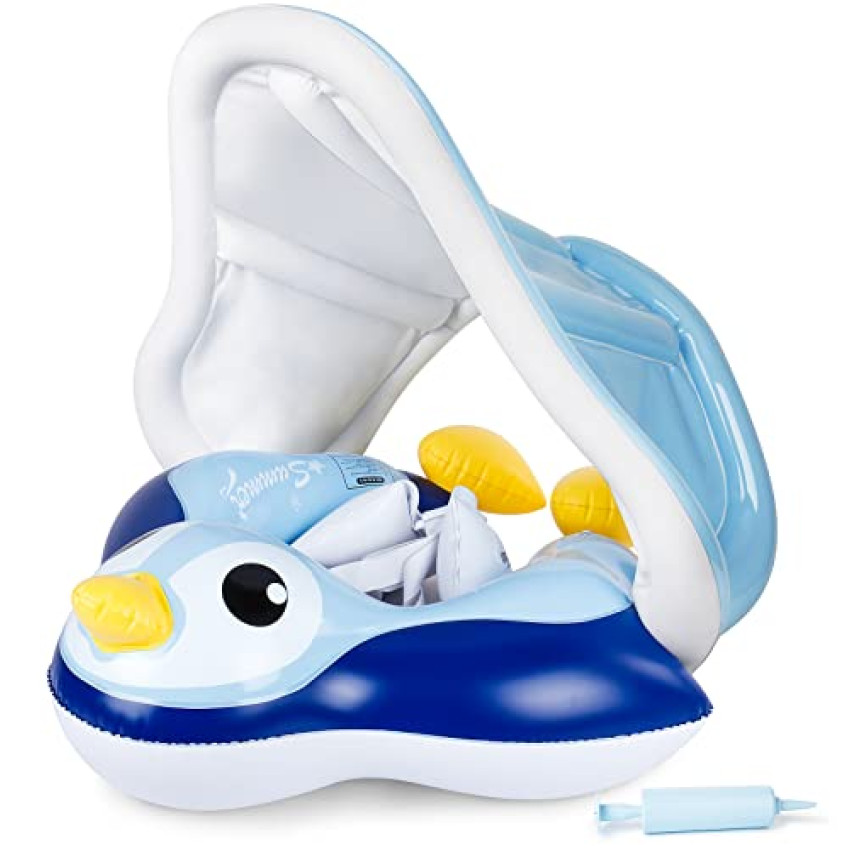 MYCARBON Salvagente Neonato 6 Mesi – 3 Anni Salvagente Bambini con Parasole Mutandina Gonfiabile con Pompetta Galleggiante Ciambella per Mare Piscina