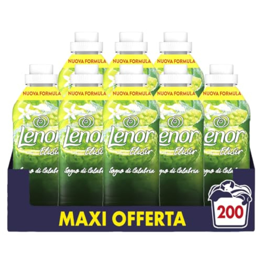 Lenor Elisir Ammorbidente Lavatrice Concentrato, 200 Lavaggi (8X25), Sogno Di Calabria, Freschezza Di Lunga Durata E Morbidezza Di Origine Vegetale, Lenzuola Profumate Fino A 1 Settimana