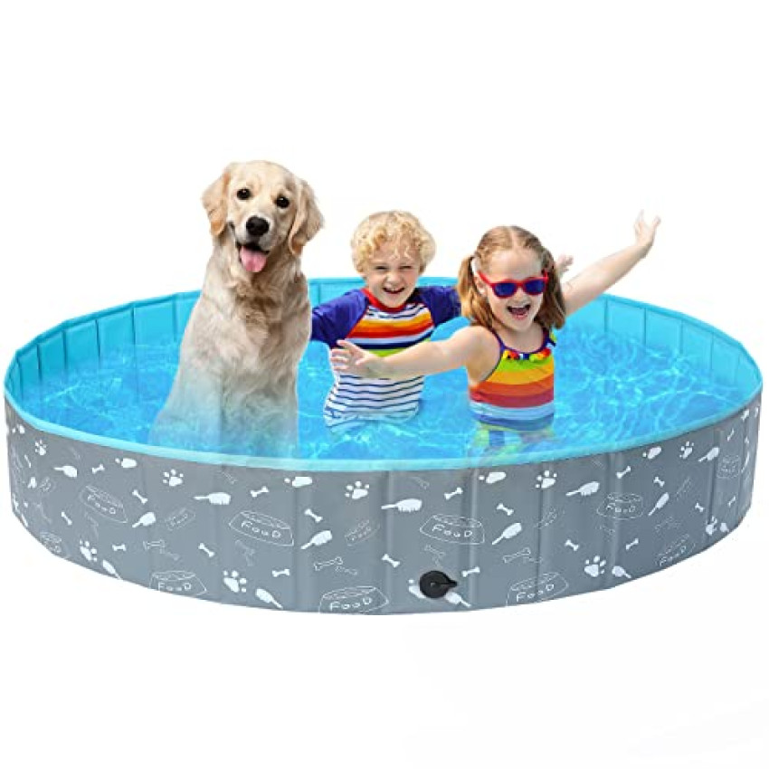 COMSLE Piscina Pieghtvole per Cani Grandi, Antiscivolo Piscinetta per Cani Bambini Stabile Portatile, Resistente Piscina Cane in PVC 80cm / 120cm/ 160cm, Osso