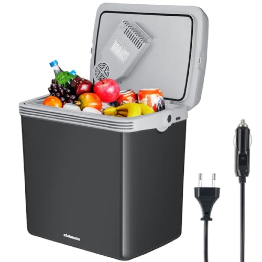 Frigorifero Elettrico Portatile per Auto da 32 Litri, Mini Frigo con Manico Ergonomico, Spina da 230V e 12V, Modalità Freddo e Caldo, Ideale per Camion, Macchina, Barca, Campeggio, Camper