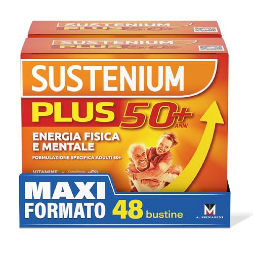 Sustenium Plus 50+ – Integratore energizzante adulti 50+ con complesso antiossidante ACTIFUL, vitamine e minerali. Per la tua energia fisica e mentale. Bipack 2 confezioni da 24 bustine