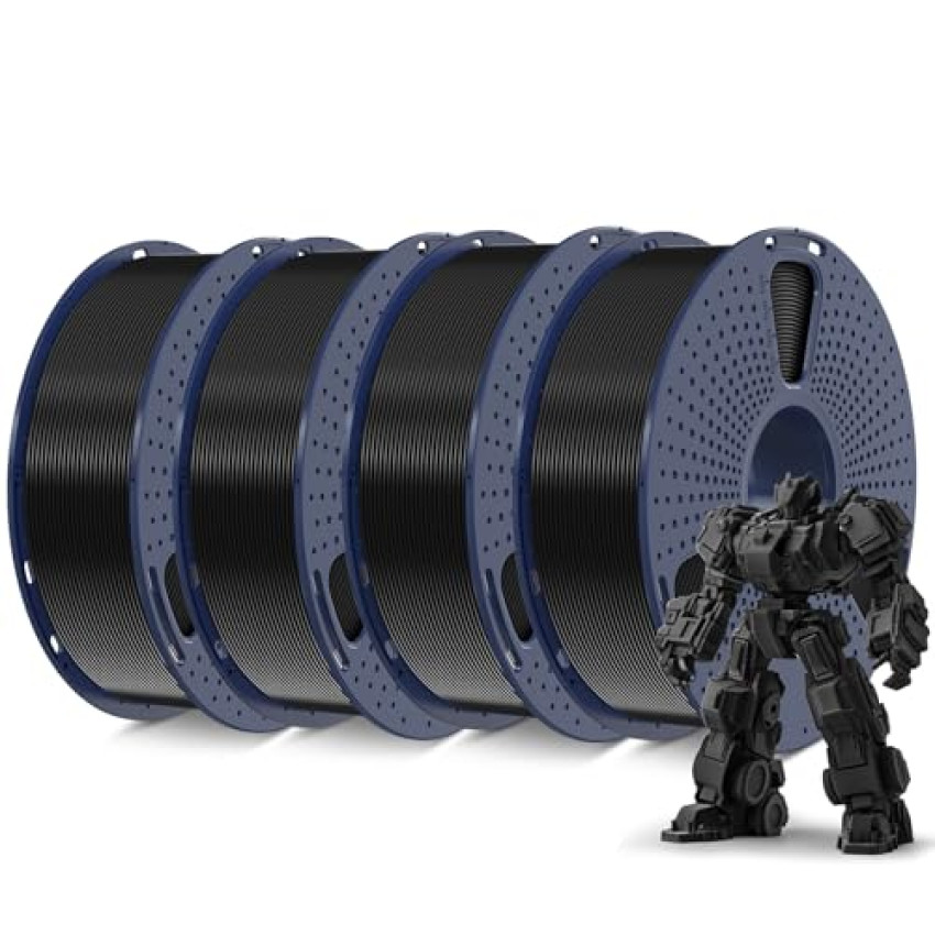 SUNLU Filamento PLA Plus 4KG, 1.75mm Filamento PLA+ per Stampante 3D, Elevata Tenacità Filamento per Stampa 3D PLA Plus, 1KG/Bobina, Confezione da 4, Nero+Nero+Nero+Nero