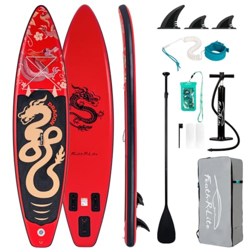 FEATH-R-LITE Gonfiabile Stand Up Paddle Board Sup Paddle Boards Per Giovani-Adulti Con Pagaia Regolabile, 3 Pinne Rimovibili, Valvola D’aria Adattatore