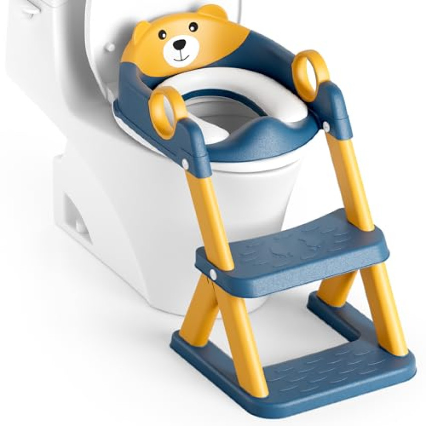 Rabb 1st Riduttore wc bambini, sedile rialzato maschi e femmine, pedana antiscivolo anti-spruzzo scala per water,Blu Giallo