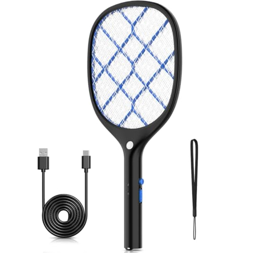YISSVIC Racchetta Zanzare Elettrica 4000V, USB Ricaricabile, Luce LED, Protezione Maglia a 3 Strati Scacciamosche Elettrica Adatto per Casa Cucina Interni e Esterni