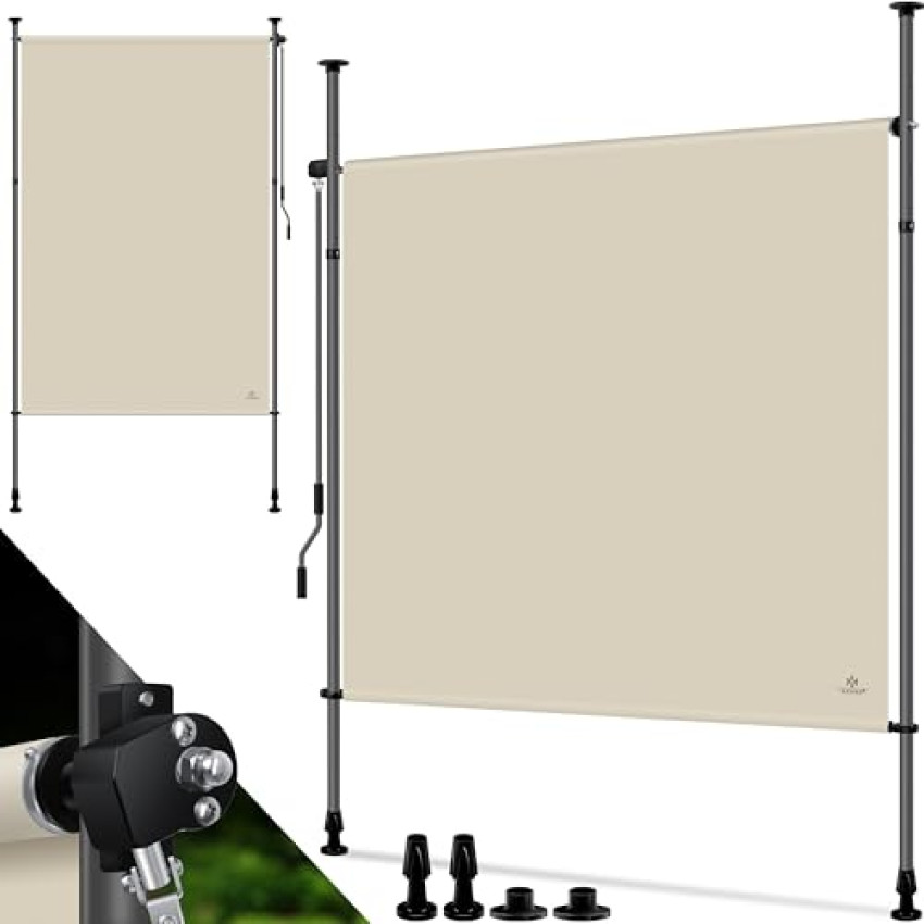 KESSER Tenda da sole verticale con morsetto per esterni, allungabile e opaca, tenda da sole verticale con manovella, protezione per balcone e terrazza, impermeabile, Beige, 200 x 310 cm