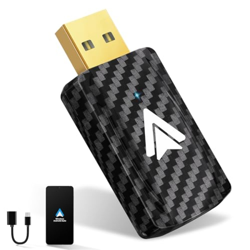 MSXTTLY Adattatore Android Auto Wireless U2A-L9 Converti Android Auto cablato in Wireless, Android Auto Stick per autos con Wired AA Android 11-15, Mini & Stabile USB C/A, Placcato oro Nero