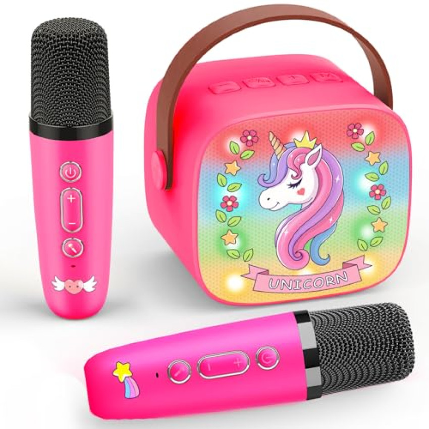 Dislocati Unicorno Bambina Regalo, Karaoke per Bambini con 2 Microfono Bambini Bluetooth Regalo Bambina 3-12 Anni Microfono Wireless Karaoke Giochi Bambina 3-12 Anni Femmina Canta Tu Karaoke