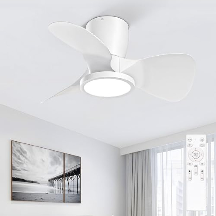 Ateroll Ventilatore da Soffitto con Luce, Ø61cm, Dimmerabile 3CCT (3000K-4000K-5000K), Ventilatore da Soffitto 1500LM Con Telecomando, 4 Velocità, Timer, Adatto per Soggiorno, Cucina, Camera da Letto