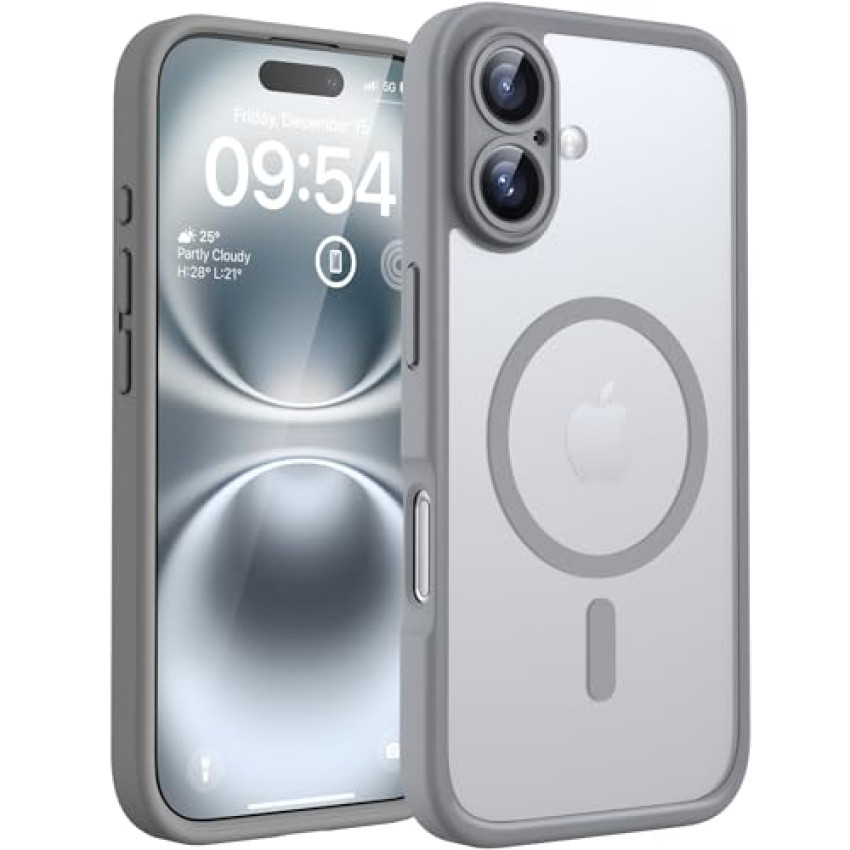 TOCOL Cover Magnetica per iPhone 16 6,1 Pollic, Compatibile con MagSafe, Protezione Fotocamera Integrata, Custodia Antiurto Traslucida Opaca, Titanio Grigio