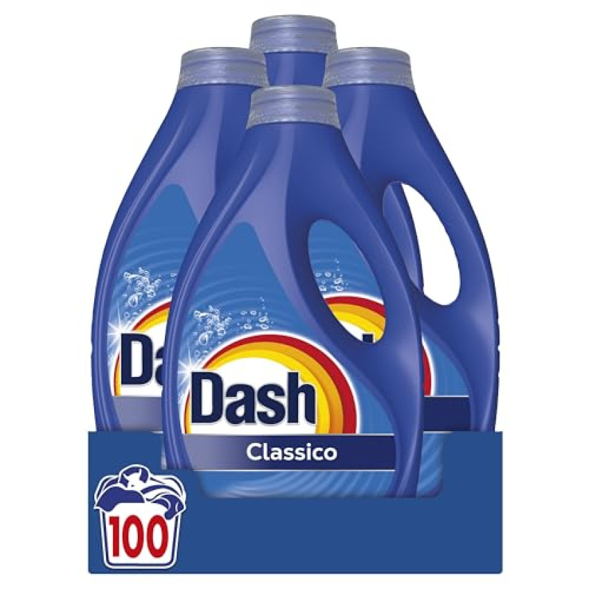 Dash Power Detersivo Liquido Lavatrice, 100 Lavaggi (4×25), Classico, Rimuove Le Macchie, Igienizza, Brillantezza Per I Capi