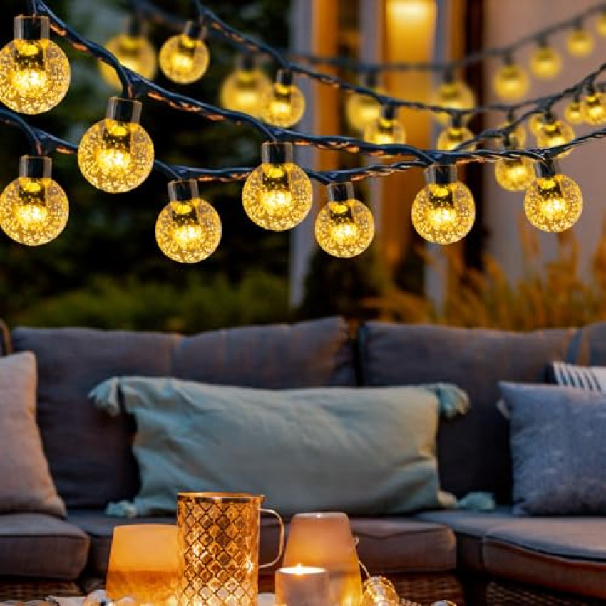 Catena Luminosa Esterno Solare 12M 60LED, IP65 Impermeabile luci da Esterno Giardino Solari, 8 Modalità & Funzione Memoria Luci Solari da Giardino per Terrazzo, Gazebo, Festa, Balcone (Bianco Caldo)