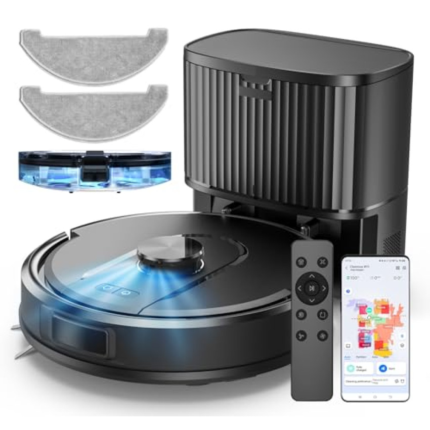 Vexilar W11 Robot Aspirapolvere Lavapavimenti con Mappatura,5000Pa,180 minuti,Navigazione Laser,Svuotamento Automatico,Aspirapolvere Robot Lavapavimenti Autopulente con Stazione per Tappeti/Pavimenti